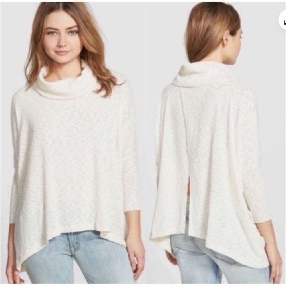 Free‎ People FP Beach Women World Traveler Top S Cream Cowl Neck Split Back Rib - Picture 2 of 11